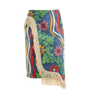 Balenciaga + Floral-Print Fringe-Trimmed Cotton-Blend Skirt