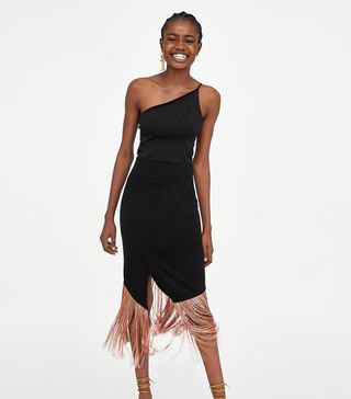Zara + Textured Skirt With Fringing