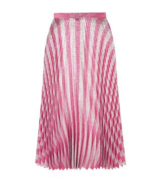 Gucci + Pleated Metallic Striped Stretch-Silk Midi Skirt