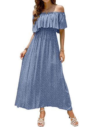 Bluetime + Off Shoulder Floral Print Long Summer Dress