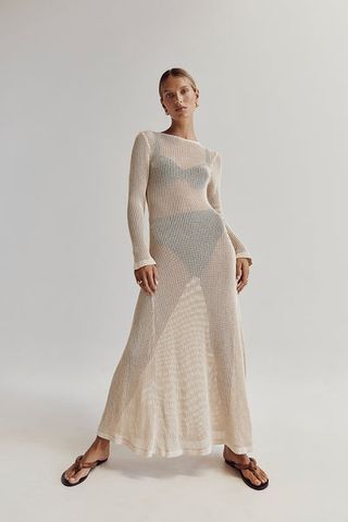 Dissh + Ophelia Natural Long Sleeve Crochet Maxi Dress