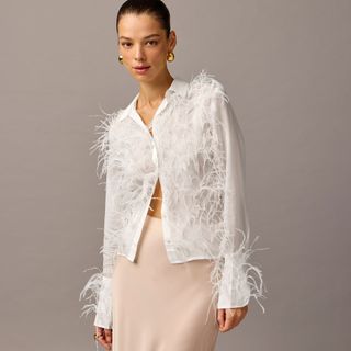 J.Crew Collection + Organza Button-Up Shirt With Feathers