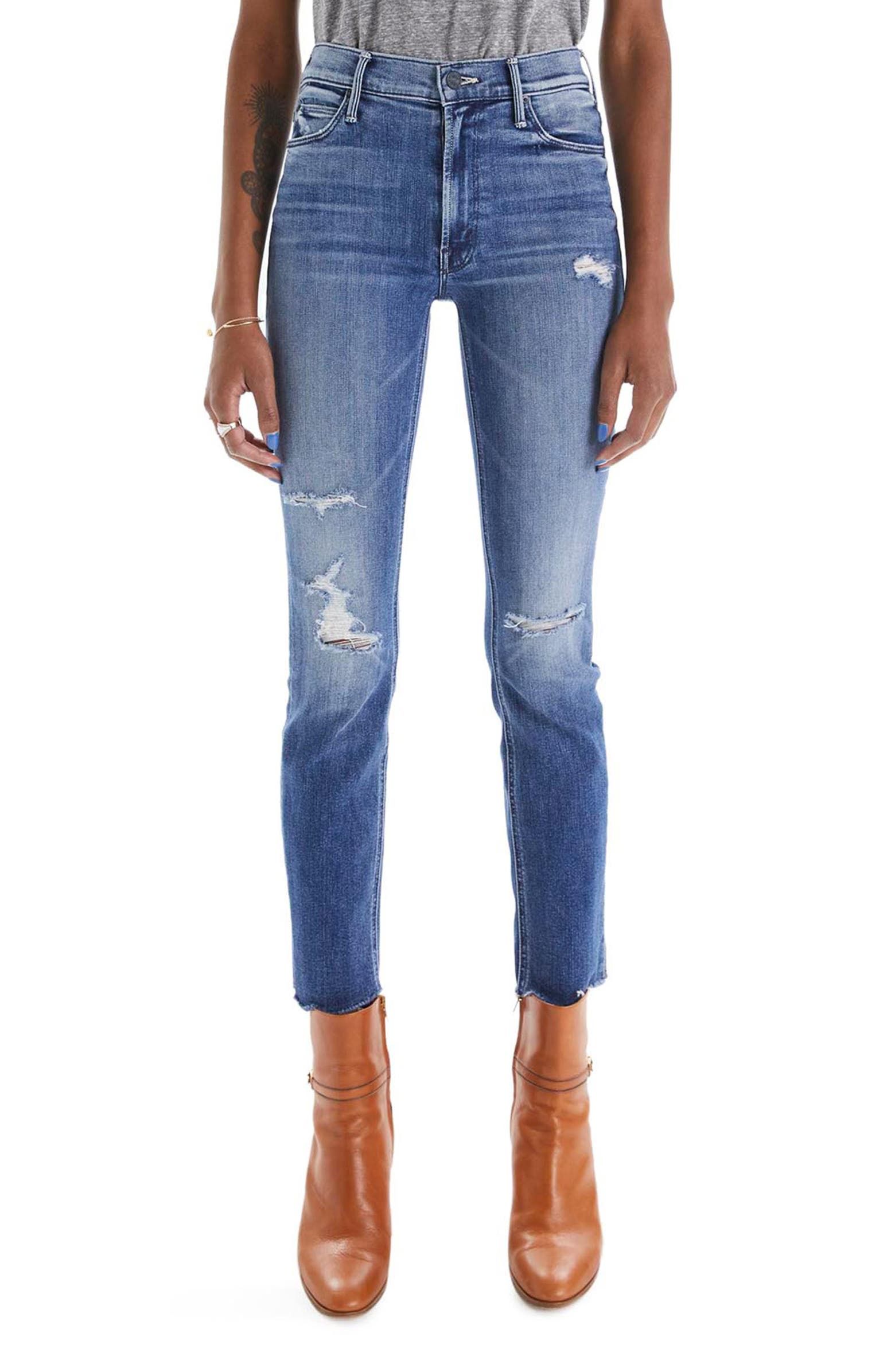 Mother + The Dazzler Crop Fray Hem Skinny Jeans