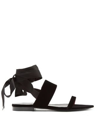 Saint Laurent + Tribute Ribbon-Tie Flat Sandals