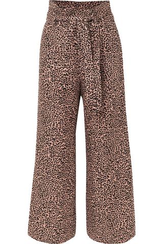 Reformation + Jackie Cropped Belted Leopard-Print Linen Wide-Leg Pants