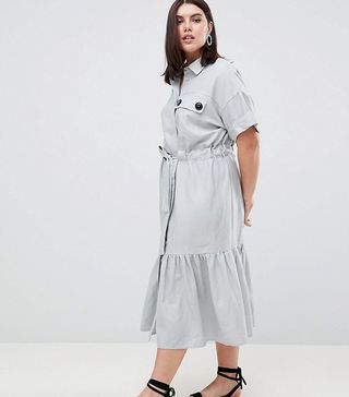 ASOS Curve + Linen Maxi Shirt Dress With Belt Detail and Pep Hem