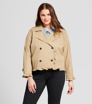 Who What Wear + Plus Size Cropped Ruffle Trench Coat