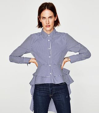 Zara + Poplin Shirt With Asymmetric Ruffles