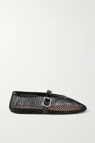 Alaïa + Patent Leather-Trimmed Mesh Ballet Flats