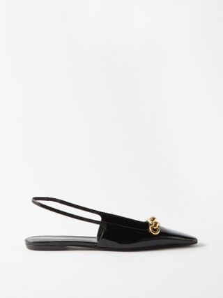 Saint Laurent + Blade Chain-Embellished Patent-Leather Flats