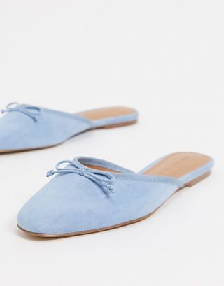 Who What Wear + Cara Mule Ballet Flat Shoes in Blue Leather