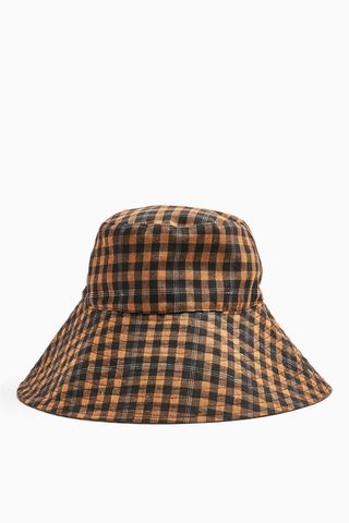 Topshop + Brown Mini Check Wide Bucket Hat