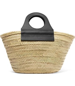 Hereu + Cabas Leather-Trimmed Straw Tote