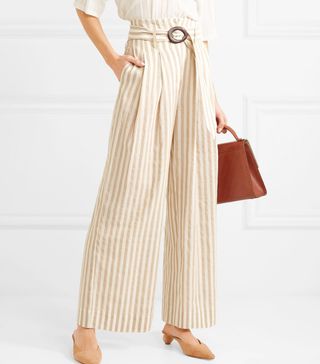 Nanushka + Nevada Striped Cotton and Linen-Blend Wide-Leg Pants