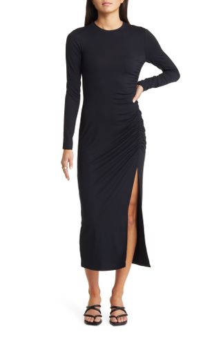 Open Edit + Ruched Long Sleeve Midi Dress