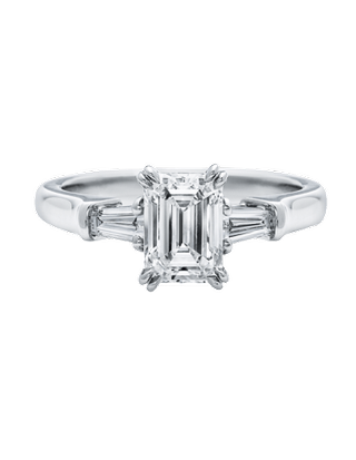Harry Winston + Emerald-Cut Engagement Ring with Tapered Baguette Side Stones