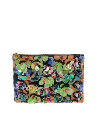 ASOS + Zip Top Clutch Bag with Floral Embellishment