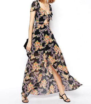 ASOS + Maxi Dress With Cut Out In Floral Print