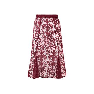 Burberry Prorsum + Flare-Front Embroidered Lace Skirt
