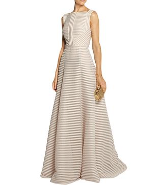 Elie Saab + Striped Honeycomb-Mesh and Brushed-Satin Gown