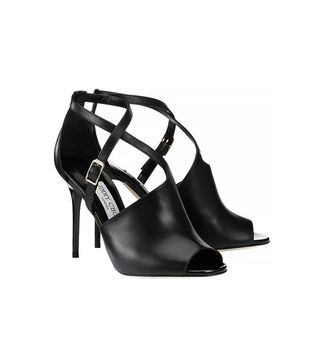Jimmy Choo + Leigh Nappa and Patent Leather Peep Toe Sandals