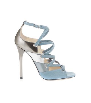 Jimmy Choo + Linger Blue Grey Mixed Material Sandals