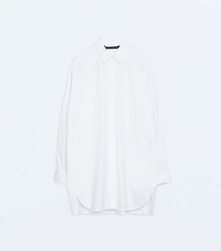 Zara + Oversize Mixed Fabric Poplin Shirt