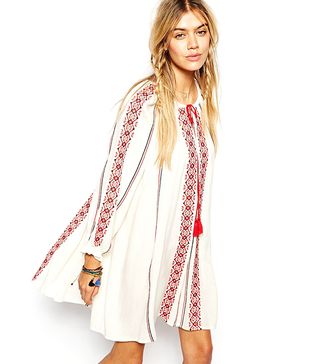 ASOS + Swing Dress with Long Sleeves and Embroidery