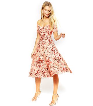 ASOS + Porcelain Print Bardot Midi Prom Dress