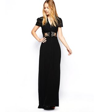 Jarlo + Kelly Maxi Dress with Cap Sleeve and Lace Insert