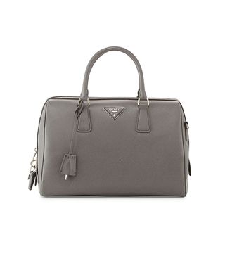 Prada + Saffiano Bowler Bag with Strap in Gray