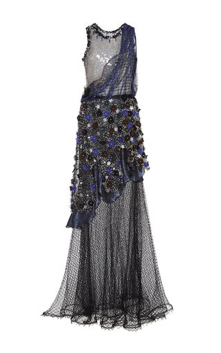 Rodarte + Embroidered Pearl And Beaded Net Gown With Iridescent Sequins and Swarovski Crystals