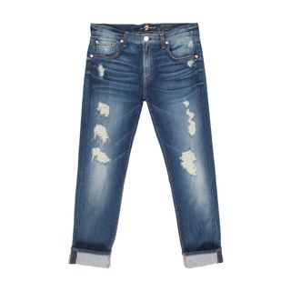 The Relaxed Skinny in Destroyed Deep Indigo + 7 For All Mankind