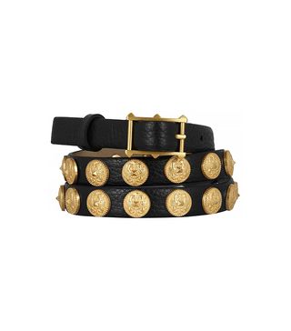 Valentino + Etno Embellished Textured Leather Belt