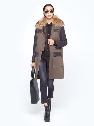 Yves Salomon + Leather Sleeve Parka