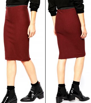 Selected + Alton Pencil Skirt in Textured Jersey with Contrast Waistband