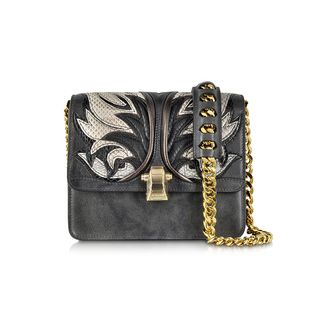 Roberto Cavalli + Hera Charcoal Leather and Ayers Fire Patchwork Shoulder Bag