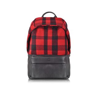 McQ Alexander McQueen + Red Wool Plaid and Leather Backpack