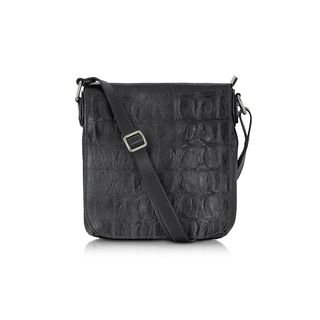 Robe Di Firenze + Black Croco Stamped Italian Leather Crossbody Bag