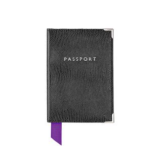 Aspinal of London + Lizard Print Plain Passport Cover