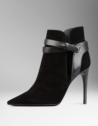 Burberry + Cutaway Detail Belted Suede Ankle Boots