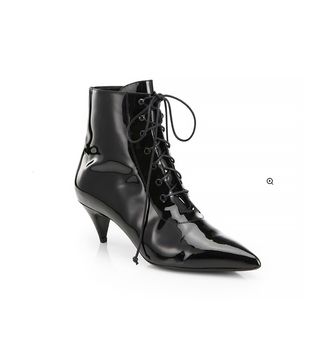 Saint Laurent + Cat Patent Leather Lace-Up Ankle Boots