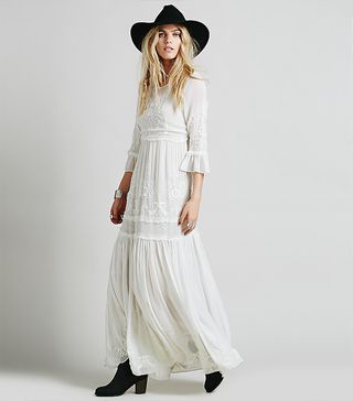 Free People + People Romance Embroidered Maxi in White