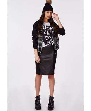 Missguided + Plus Size PU Illusion Panel Midi Skirt