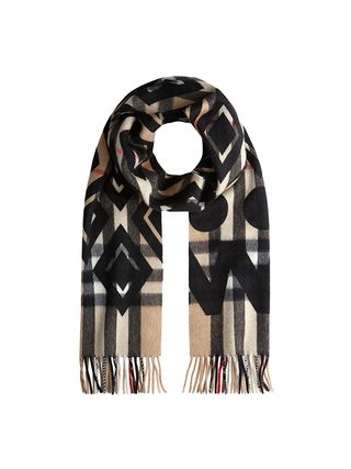 Burberry + Graphic Overprint Check Cashmere Scarf