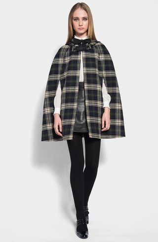 Saint Laurent + Hooded Tartan Wool Cape