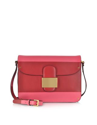 Valentino + Deep Rose Colorblock Leather Shoulder Bag