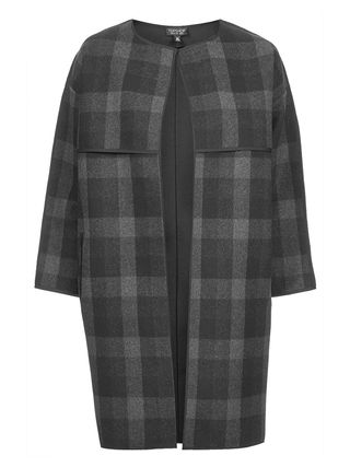 Topshop + Checked Collarless Blanket Coat