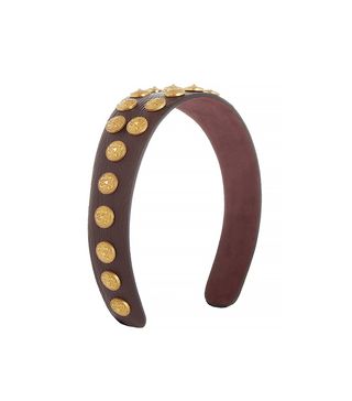 Valentino + Embellished Texture-Leather Headband