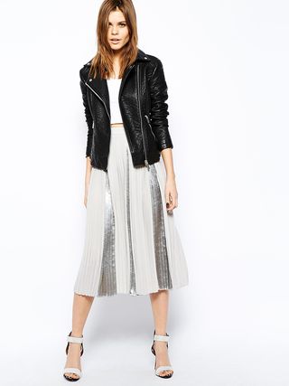ASOS + Moto Jacket + Metallic Midi Skirt